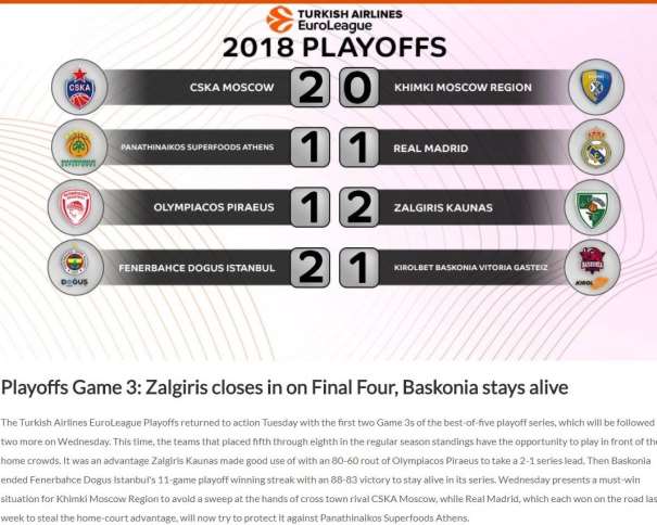 EuroLeague 2017-2018 Playoffs Game 3  euroleague.net